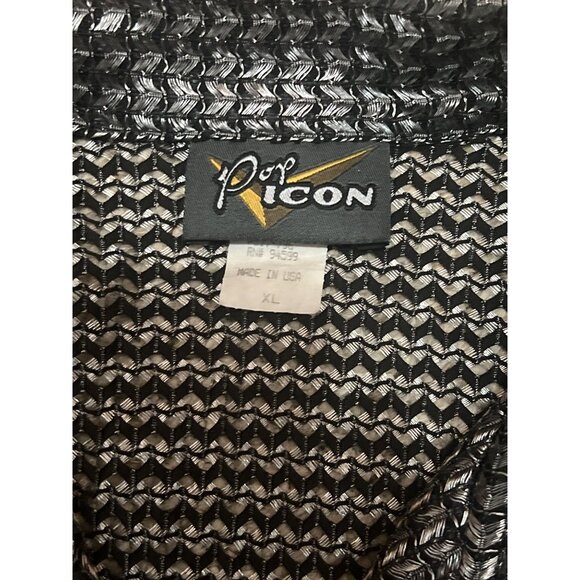 Pop Icon Mens XL Black & Silver Mesh Short Sleeve Button-Up Shirt Made In USA - Picture 5 of 6